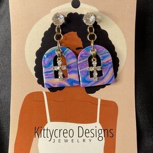 Kittycreo Designs Purple and Blue Cross Artisan Earrings